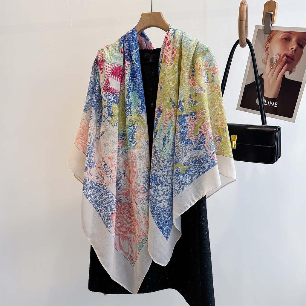 130X130Cm  Luxury Print Satin Silk Square Scarf For Women Summer Sun Protection Shawl Hijab Neckerchief Fashion Wrap Bandana