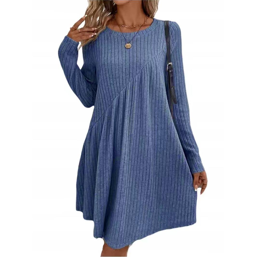 

Autumn and Winter Bohemian Irregular Brushed Pit Striped Solid Color Women s Dresses S королевский синий