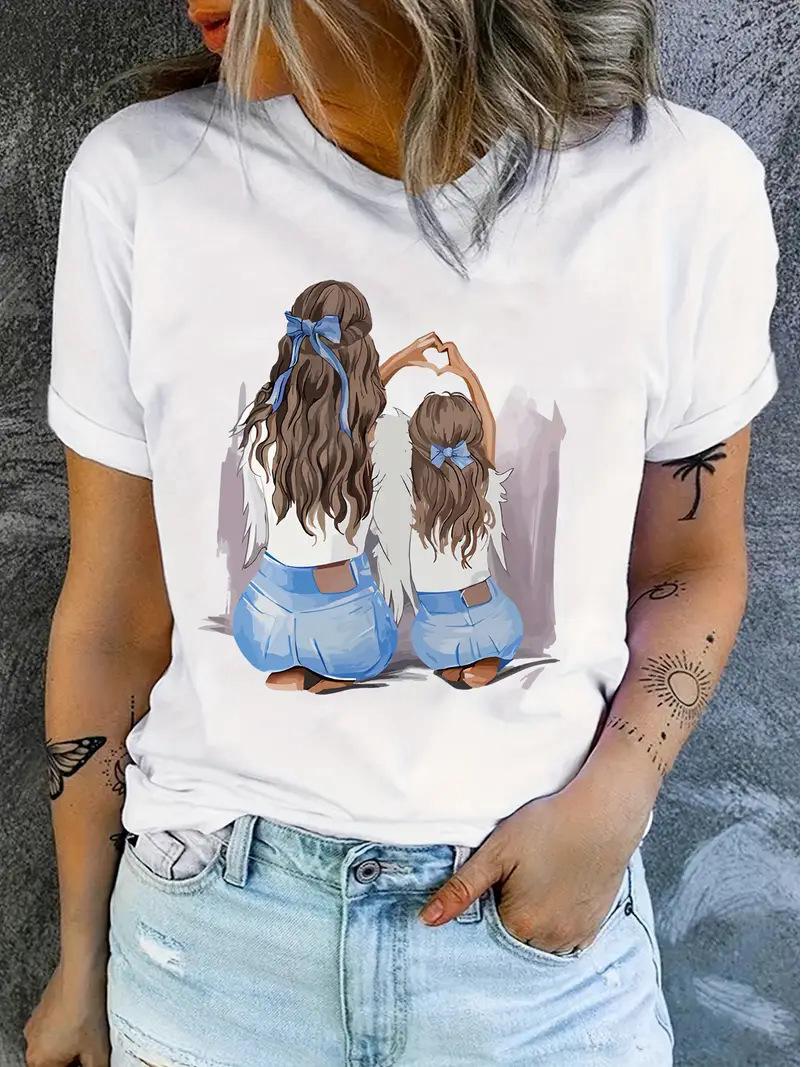 

Cherry Print Women s Crew Neck Short-Sleeve Top L