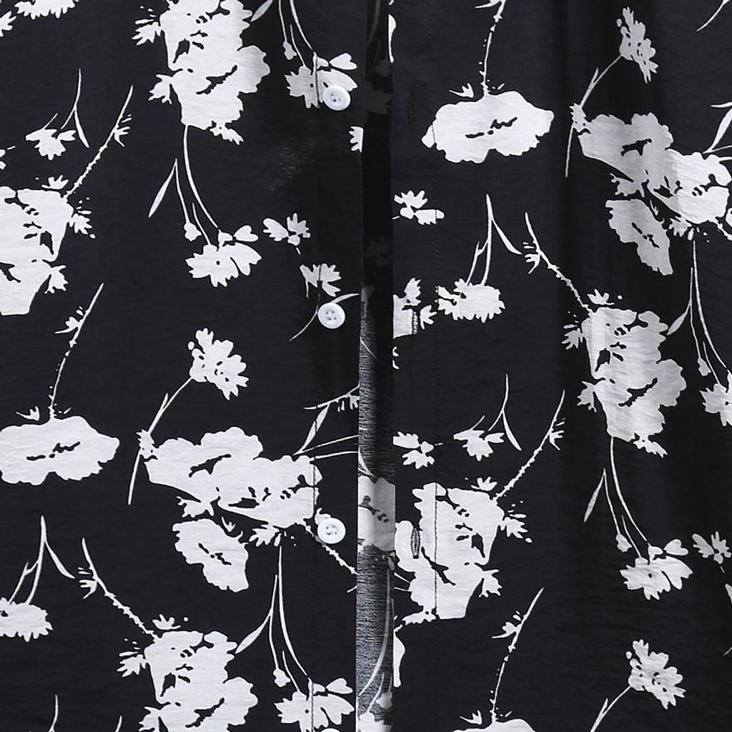 Men's Fashion Cotton Linen Print Short Sleeve Button Shirt Blouse Top