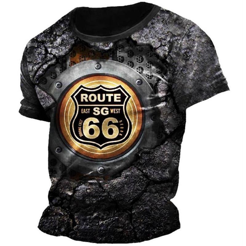 Letní Pánské Tričko Vintage Potisk 3D Americká Route 66 Tričko Krátký Rukáv Tričko Topy Nadměrné Tričko Volné Pánské Oblečení