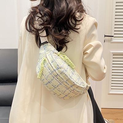 Herbst- und Winter Cord Karo Brusttasche Damen Nischendesign Umhängetasche leicht große Kapazität Mädchen Bauchtasche