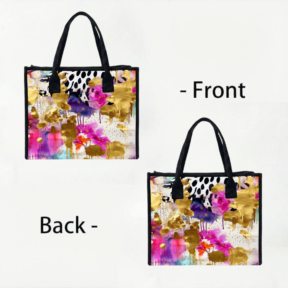 Abstract Floral Print Tote Bag Stylish Casual Daily Carry Handbag for Women