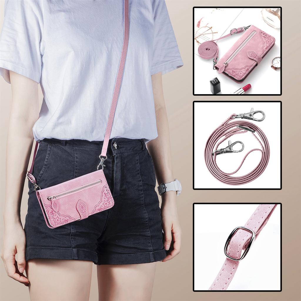 Lanyard Zipper Wallet Card Bag Leather Case For Samsung Galaxy S23 Ultra S22 S21 S23FE A54 A14 A34 A24 A23 A34 Crossbody Cover