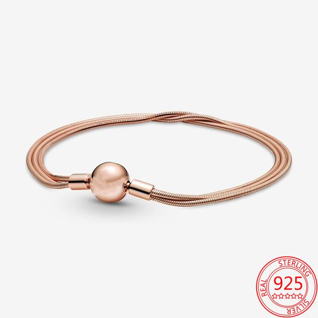 Authentic 925 Sterling Silver Infinite Knotted Heart T -Bar Strip Bracelet Multi -Snake Bangle Wedding Party Girls Fine Jewelry