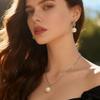 Imitation Pearl Necklaces Earrings Sets For Women Fashion Flower Cubic Zirconia Pendant with Chain Birhday Gift