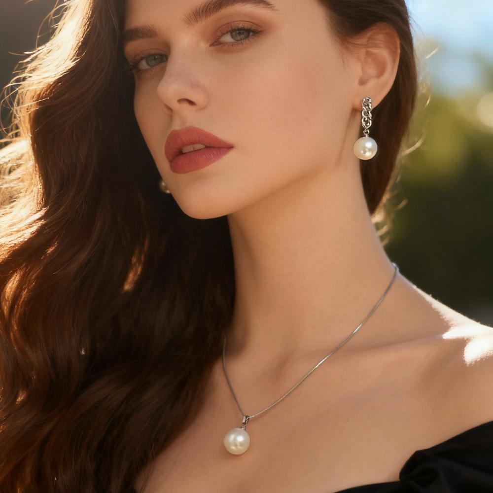 Imitation Pearl Necklaces Earrings Sets For Women Fashion Flower Cubic Zirconia Pendant with Chain Birhday Gift