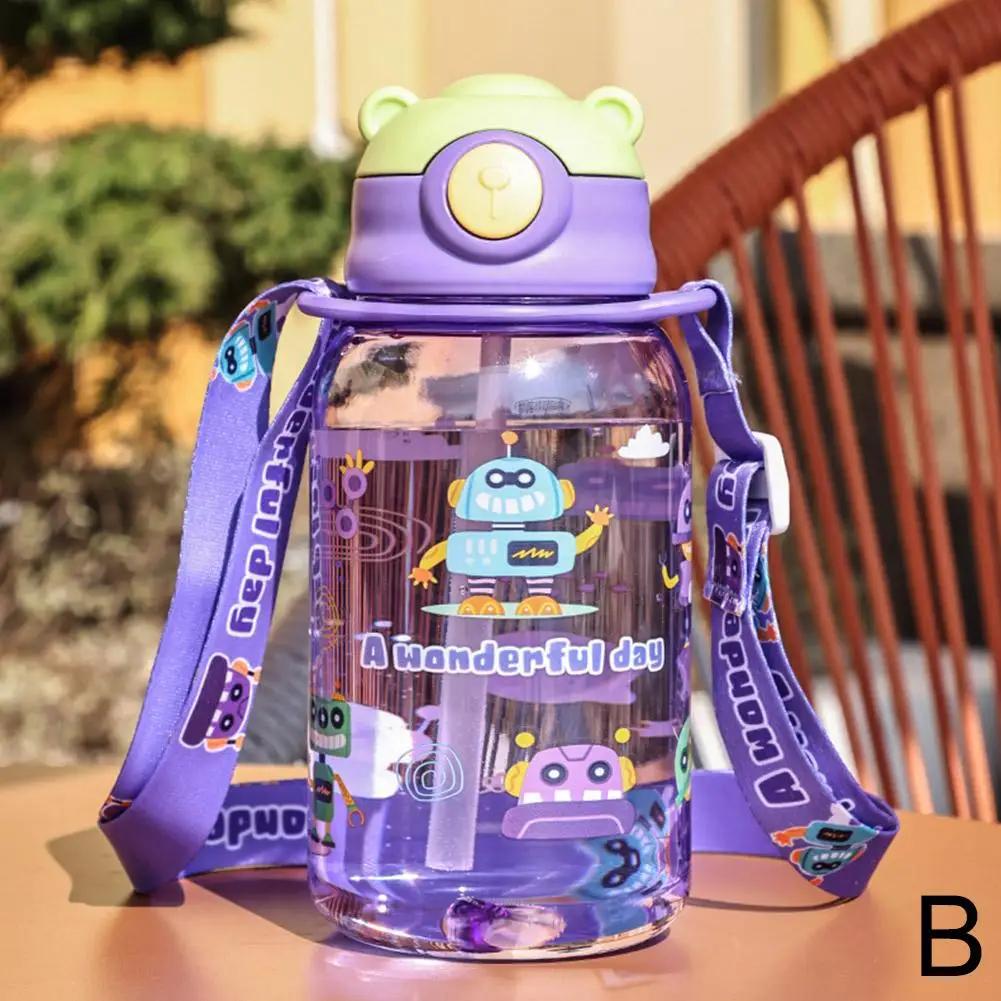 

Cute Kids Water Bottle with Straw Free BPA Leakproof Outdoor Portable Children s Cups School Water Bottle for Children фиолетовый