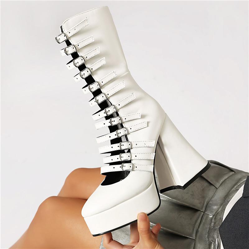 

Women s high-heeled cool boots spring and summer new sexy European and American style waterproof table thick-heeled large-size Roman boots 43 білий