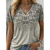 T-shirt da donna con scollo a V, Top casual a maniche corte, Stile etnico, Abbigliamento quotidiano per la primavera