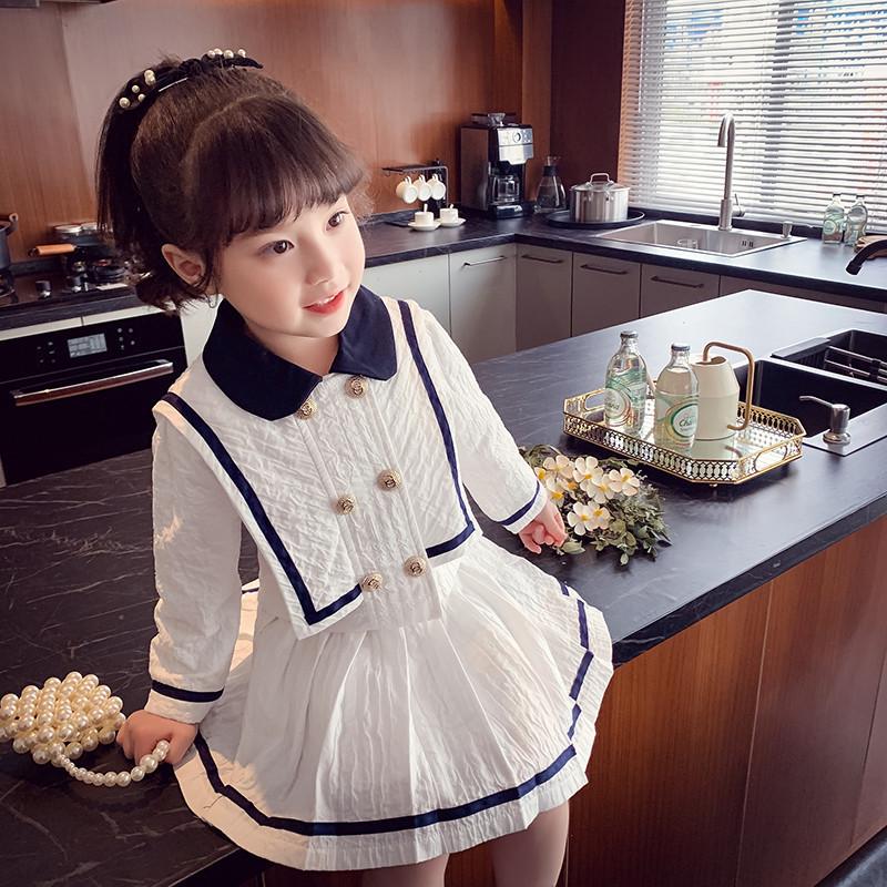 Children's 2024 Autumn Korean Fashion Academy Short Skirt Two-Piece Set