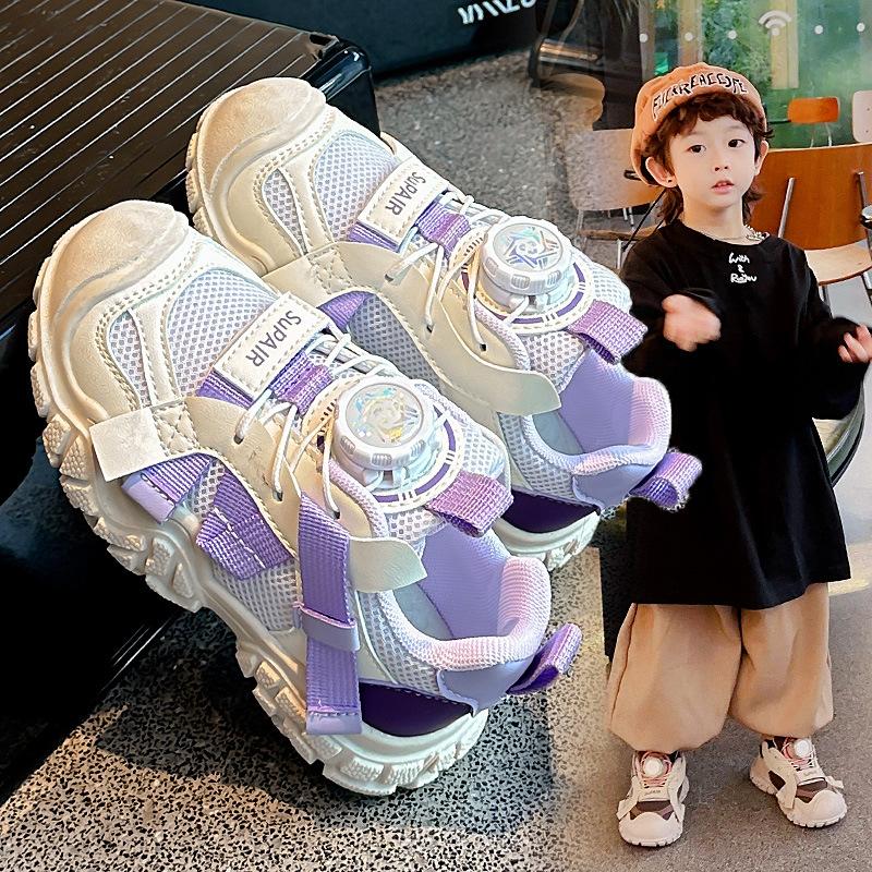 Knob buckle children's sneakers 2025 popular girls' shoes spring and autumn boys' shoes breathable mesh autumn children