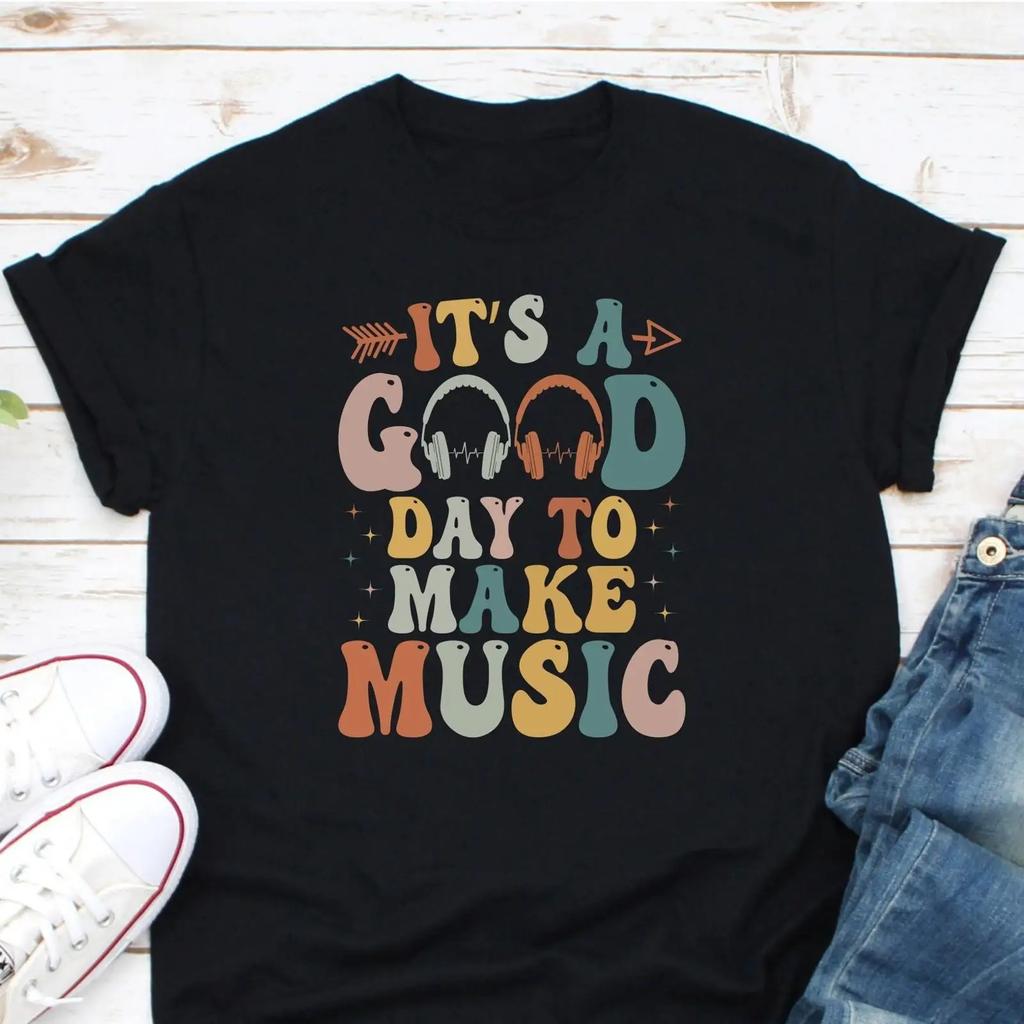 Its A Good Day To Make Music T Shirt Retro Musician Funny For Lovers Band Teacher Vintage Washed Graphic Unisex Stylish