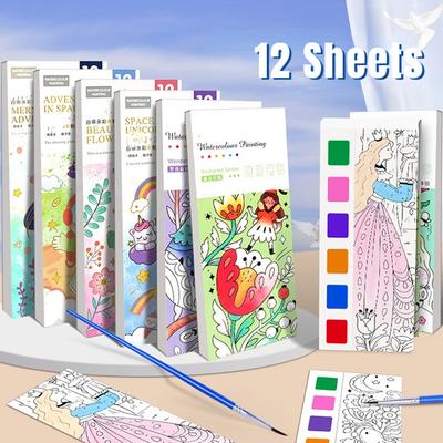 Libro Portátil de Pintura con Acuarela para Niños Pinta con Pincel de Agua Gouache Graffiti Imagen para Colorear Dibujo Juguetes Regalos de Jardín de Infancia