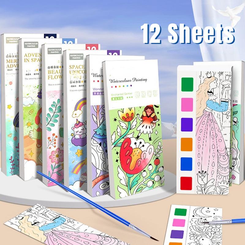 Kinder Tragbares Aquarellmalbuch Malen mit Wasserpinsel Gouache Graffiti Bild Ausmalen Zeichnen Spielzeug Kindergarten Geschenke