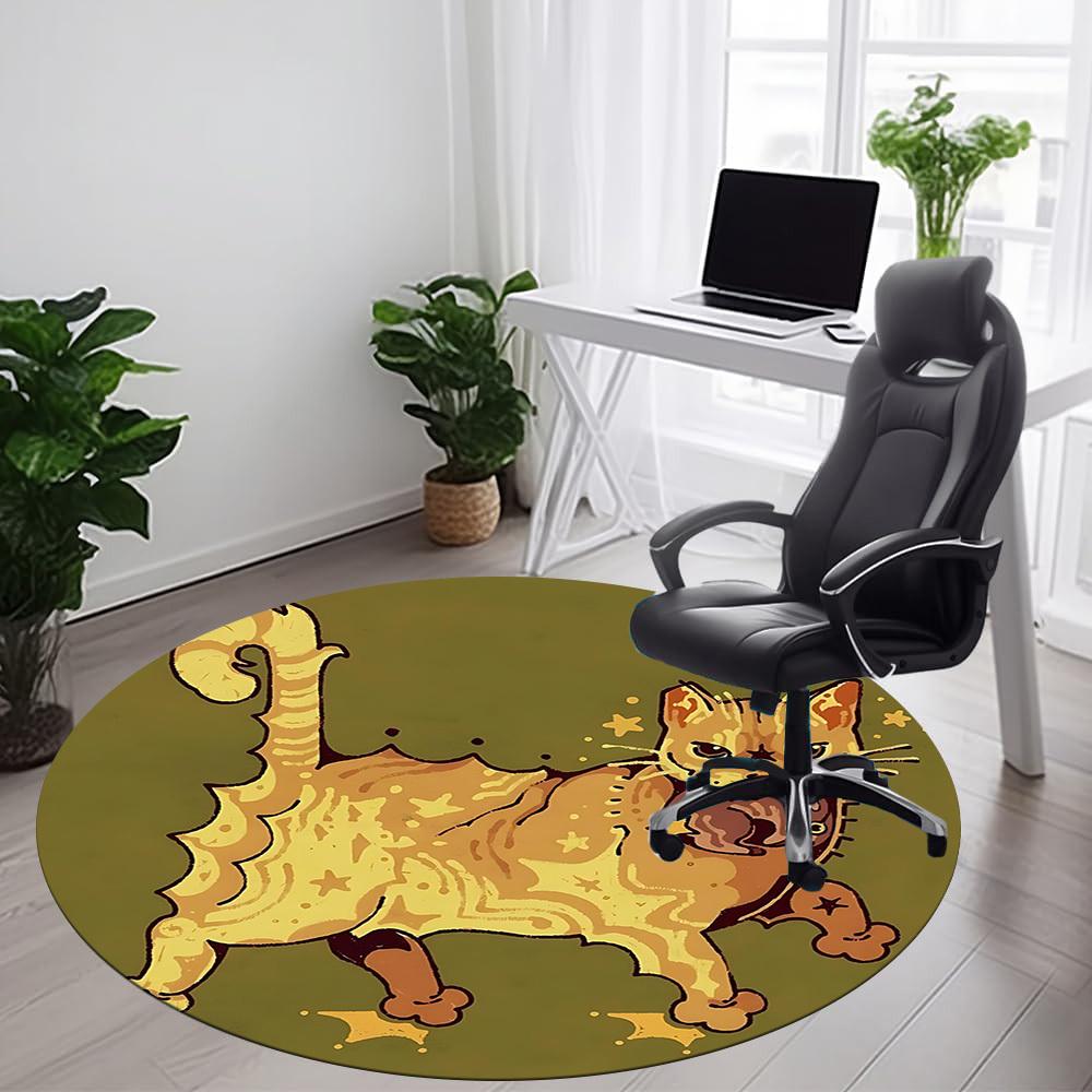 1PCCat Star Office Round Area Rug,  Mat Suitable For Office, Under Office Chairs Bedroom Living Room Home Decor, Room Deco