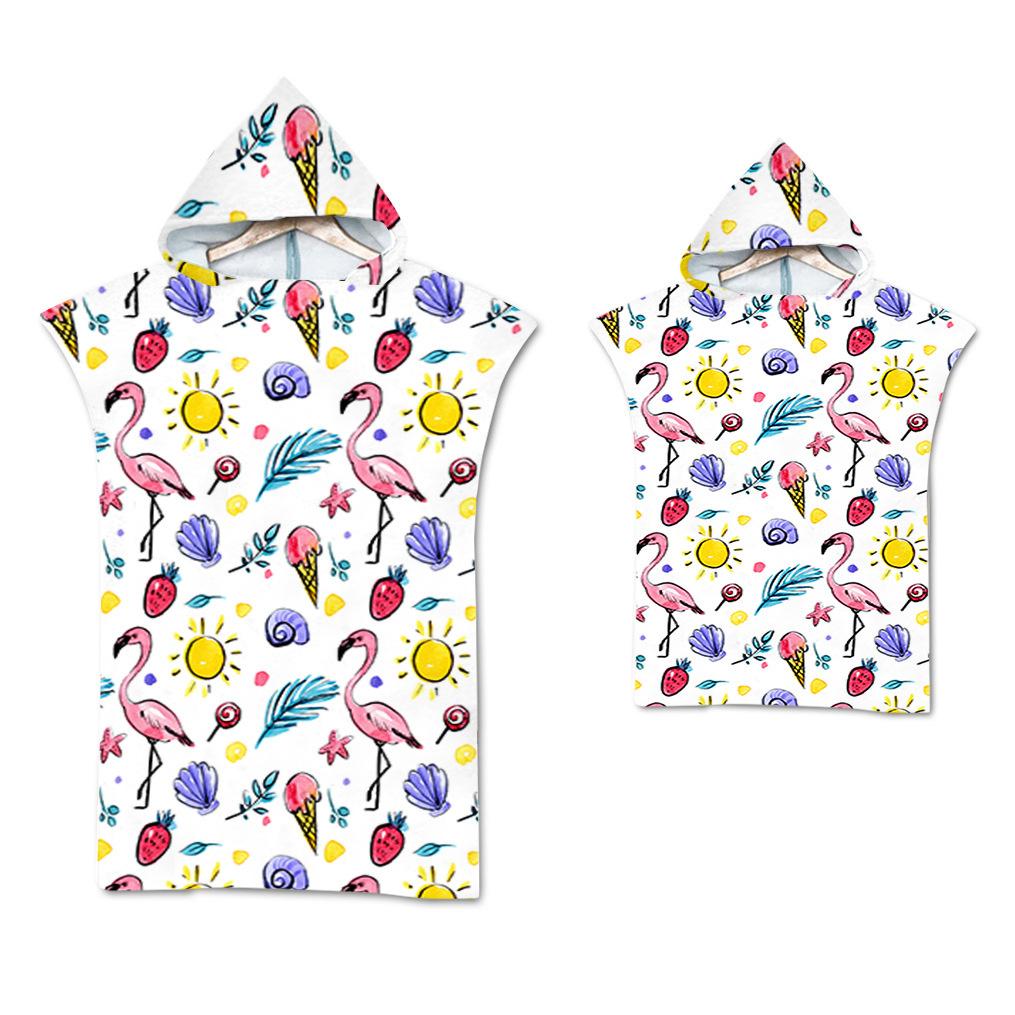 Flamingo Strandtuch Schnelltrocknend Kapuzenmantel Neoprenanzug Erwachsene Kinder Große Handtücher Eltern-Kind-Poncho Bademantel für Schwimmen Surfen