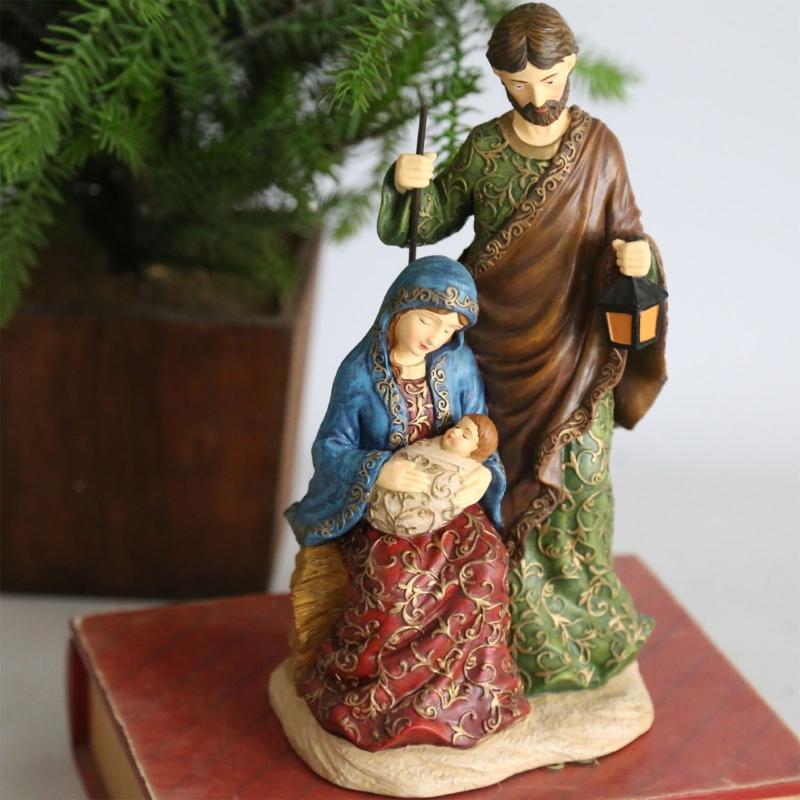 Vintage Holy Family Christmas Figurine Resins Nativity Scene Sculpture Holiday Tabletop Religious Decors Ornament Gift