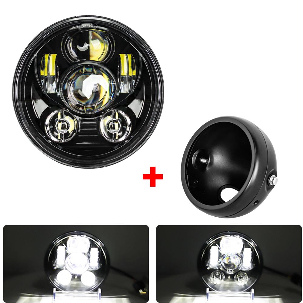 5.75 inch Motorcycle Led Headlight with housing Universal Round Head Light for Harley Sportster Cafe Racer Bobber Honda CB400