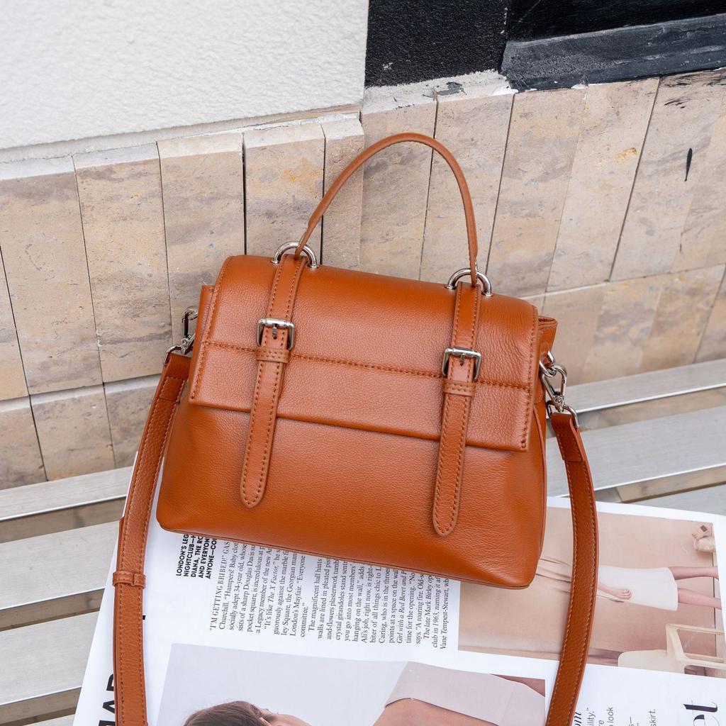 Cowhide Natural Drop Pattern Women's Bag, Women's Horizontal Square Bag, Fashionable High-end Simple Soft Leather Diagonal Shoulder Bag