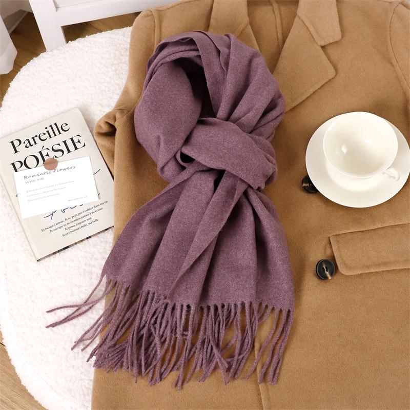 30*180cm Korea Styles Solid Color Cashmere Winter Warm Women Scarf Thicken Shawl Tassels Pashmina Hijab Wrap Windproof Foulard