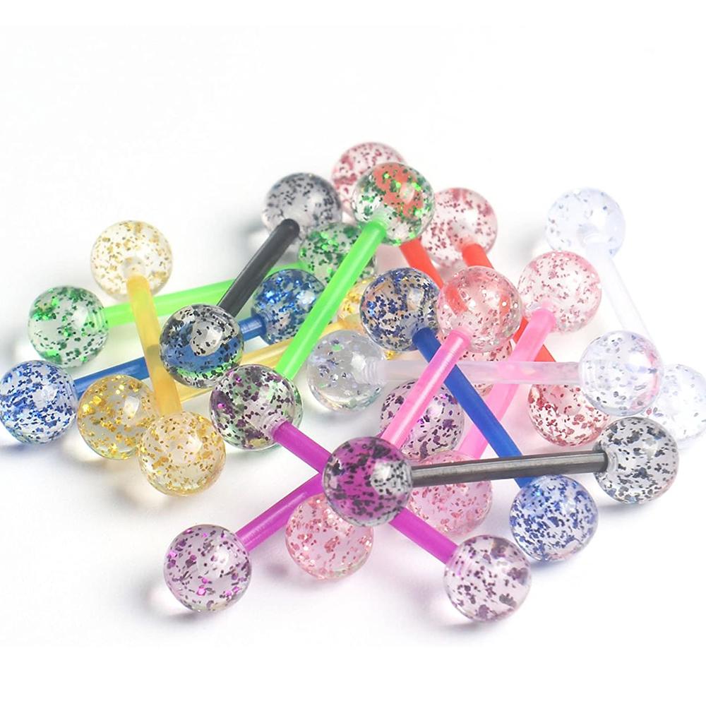 10PCS Random Colors Bioflex Nipple Barbell 16mm Acrylic Ball Tongue Rings Nipple Ring Retainer 14G Flexible Tongue Piercing Bar