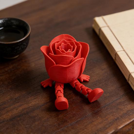 Yousheng 3D Printed Rose Figurine with Articulated Legs Movable Joints Flower Fidget Toy Desktop Decoration Ornament Mother's Day Valentine's Day Gift