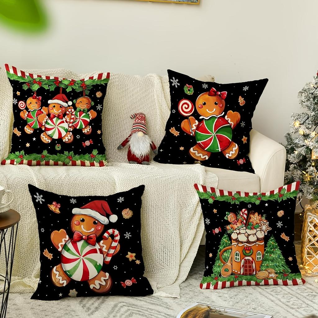Weihnachts-Lebkuchen-Kissenbezüge: Festliche Süßigkeiten und gemütliche Cottage-Designs Sofabett-Kissenbezug, Neujahrs-Heimdekoration