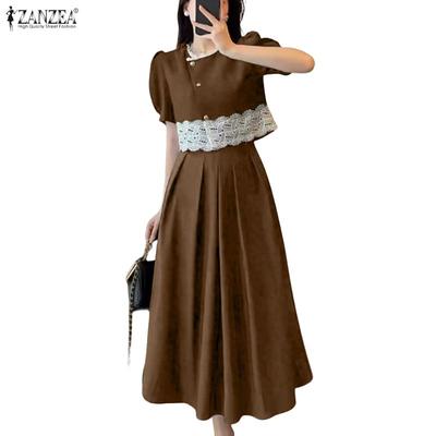 Women Short Sleeve Lace Splice Blouse and Long Skirts Summer Two Piece Suit Sets
