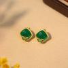 Gold-Plated Earrings with Silver Pins, Jade-Style Butterfly, and Sugar Square Inlay - Elegant, New Chinese Style.