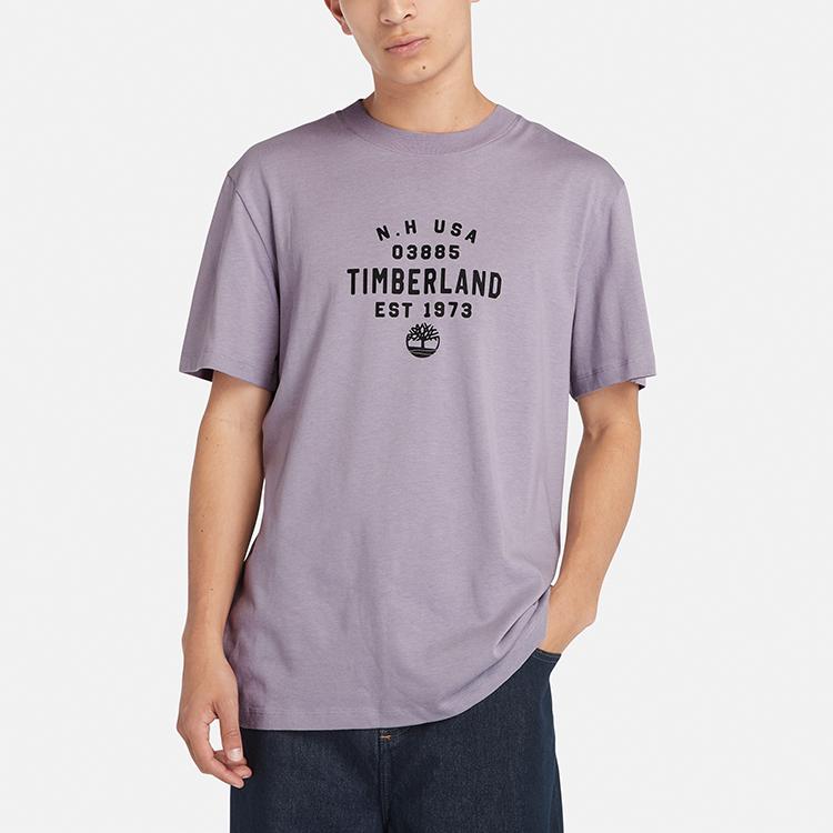Timberland Logo Print Casual Breathable Short Sleeve T-Shirt Unisex Tops Gray Purple A42W5-EG7