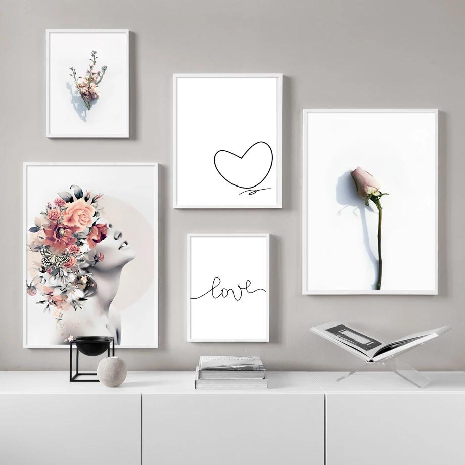 

Абстрактная девушка с цветочным узором, плакат с цитатами о любви, настенная живопись на холсте, скандинавские принты, настенные панно для гостиной, Декор Куадрос 21*30cm