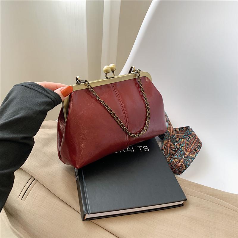 

Женская универсальная сумка-цепочка в корейском стиле 2023 года - красная текстурированная сумка кроссбоди на плечо вино красного