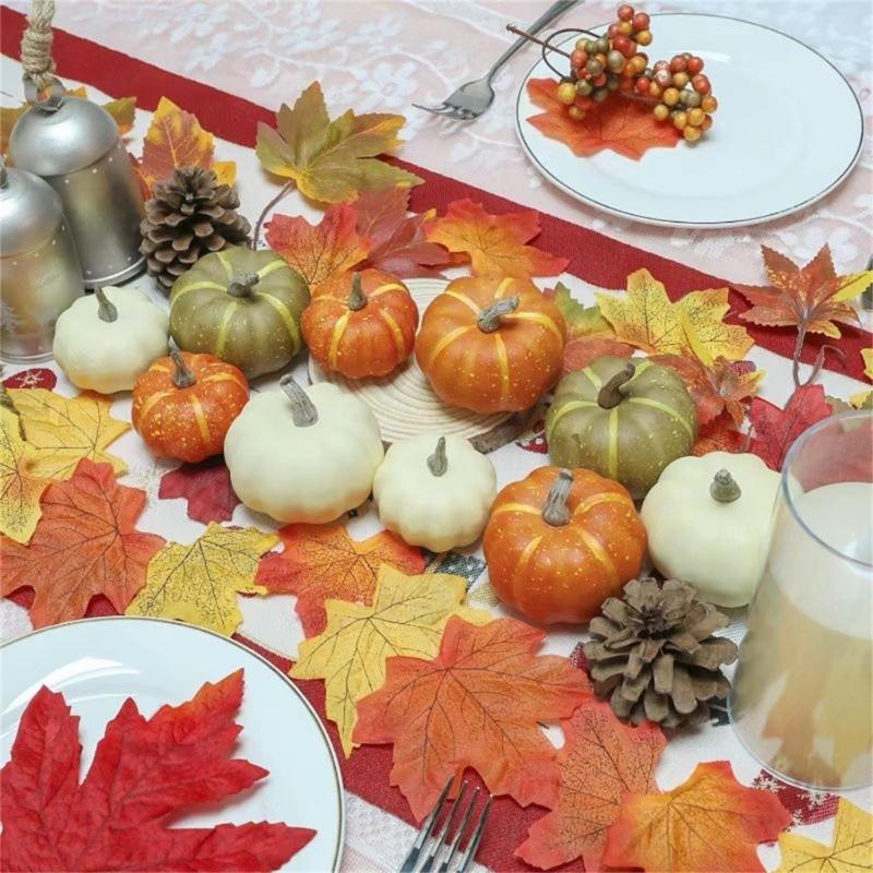 Indoor Harvest Styling Set with Faux Gourds, Natural Trim and Leaf Mix for Shelf and Entryway Indoor Presentation