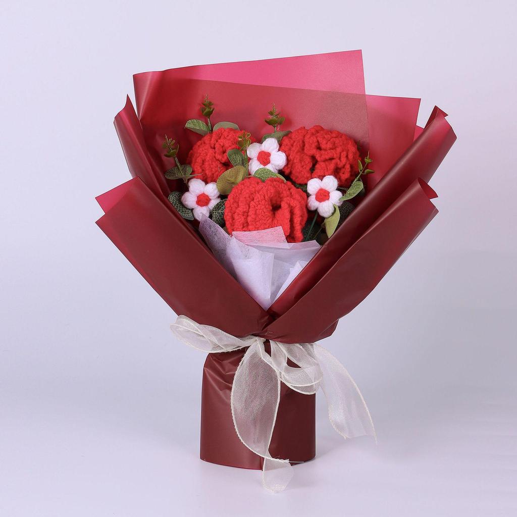 Hand-Knitted Rose Yarn Bouquet - Perfect Birthday or Festival Gift for Friends and Teachers