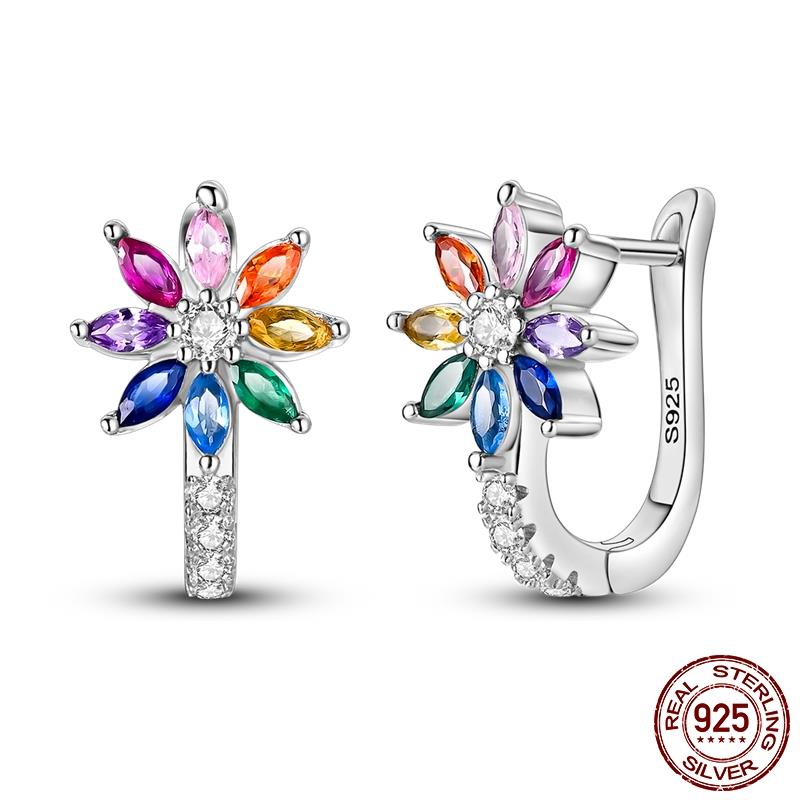 Luminous Shell Women Earrings Original 925 Sterling Silver Pave CZ Star Moon Hoop Earrings Engagement Wedding Jewelry