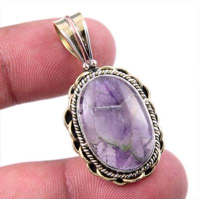 Natural Tiffany Stone 925 Solid Sterling Silver Gift TwoTone Pendant 1.50" D7k42