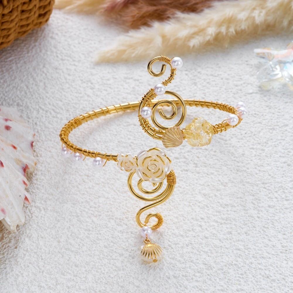 Baroque-style Upper Arm Cuff Open-design Floral Arm Band Baroque Flower Armlet Photoshoot