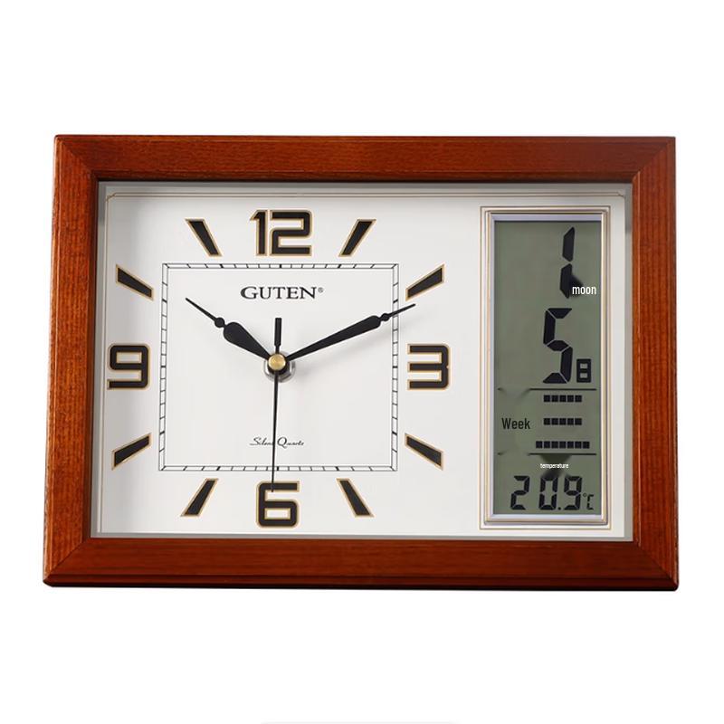 GUTEN New Chinese Style Silent Wooden Desk Clock with Calendar