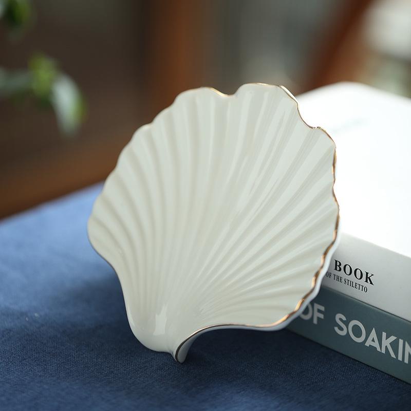 White Seashell Porcelain Soap Dish - Ceramic Jewelry Holder & Draining Tray Gift
