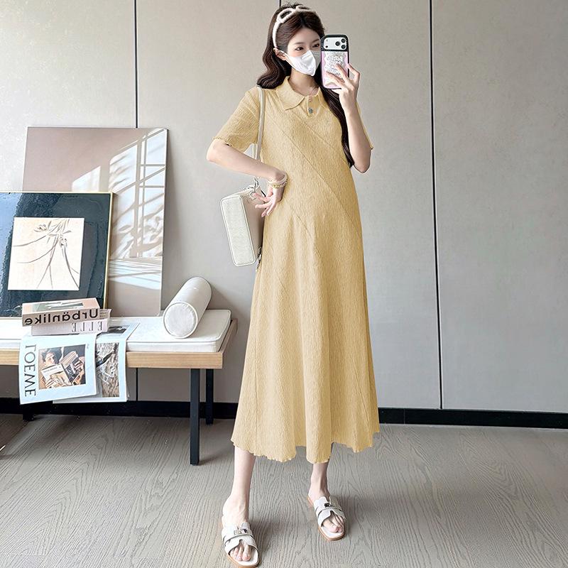Elegant Plus Size Knit Maternity Dress - Solid Color, Short Sleeve, Summer 2026