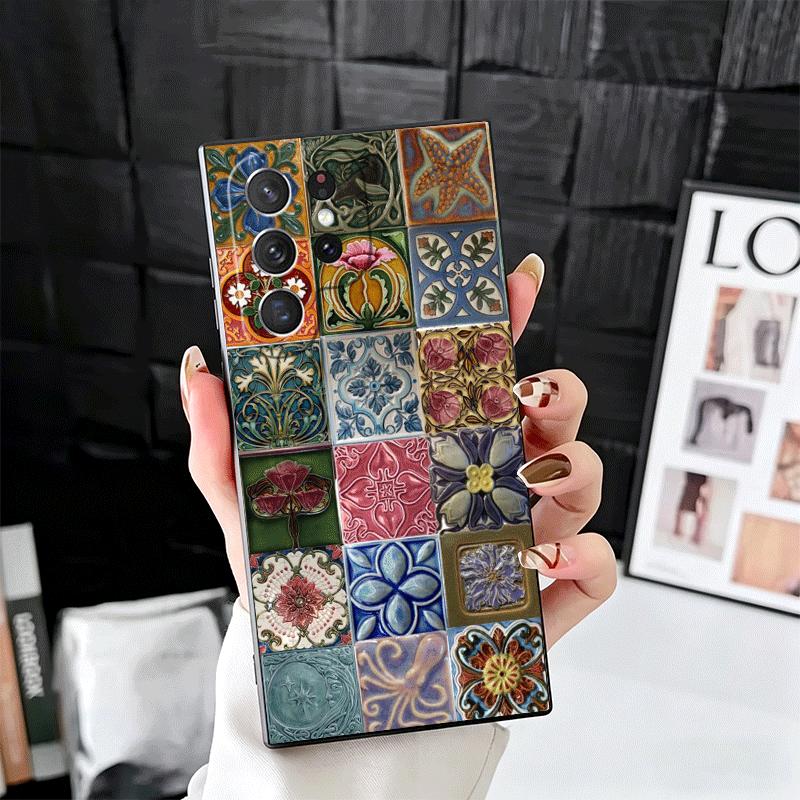 Italian Sicilian Style Floral Pattern Soft Phone Case for Samsung Galaxy S26 S25 Edge S24 Ultra S23 Plus S22 S21 FE S20 Black Co Samsung S20 FE