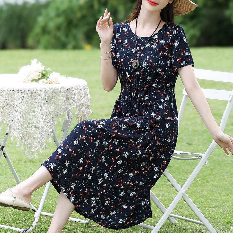 Elegant Dresses for Women Plus Size Casual Short Sleeve Vintage Long Dress Summer Clothes