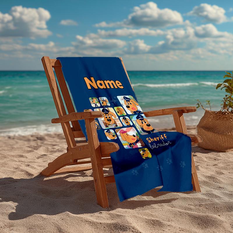 Custom Name Ultra-Soft Beach Towel with Sheriff Labrador Theme,Ideal for Pool - Camping, Diving - Perfect Travel Essential, Vibrant Beach Towel.