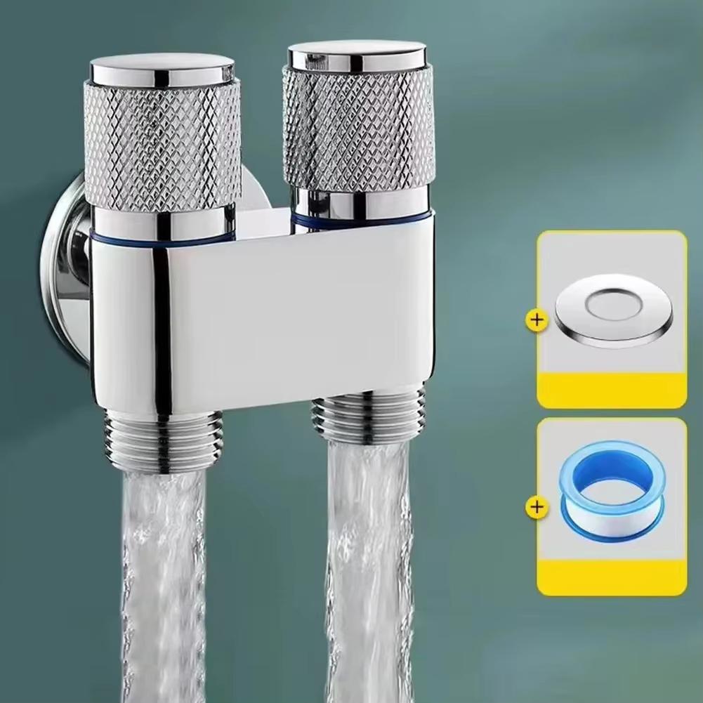 G1/2 Multifunctionele Kraan Messing Eén In Twee Uit Dubbele Bediening Wasmachinekraan Drieweg Toiletreservoir Driehoekskraan Reinigingssproeier Accessoires
