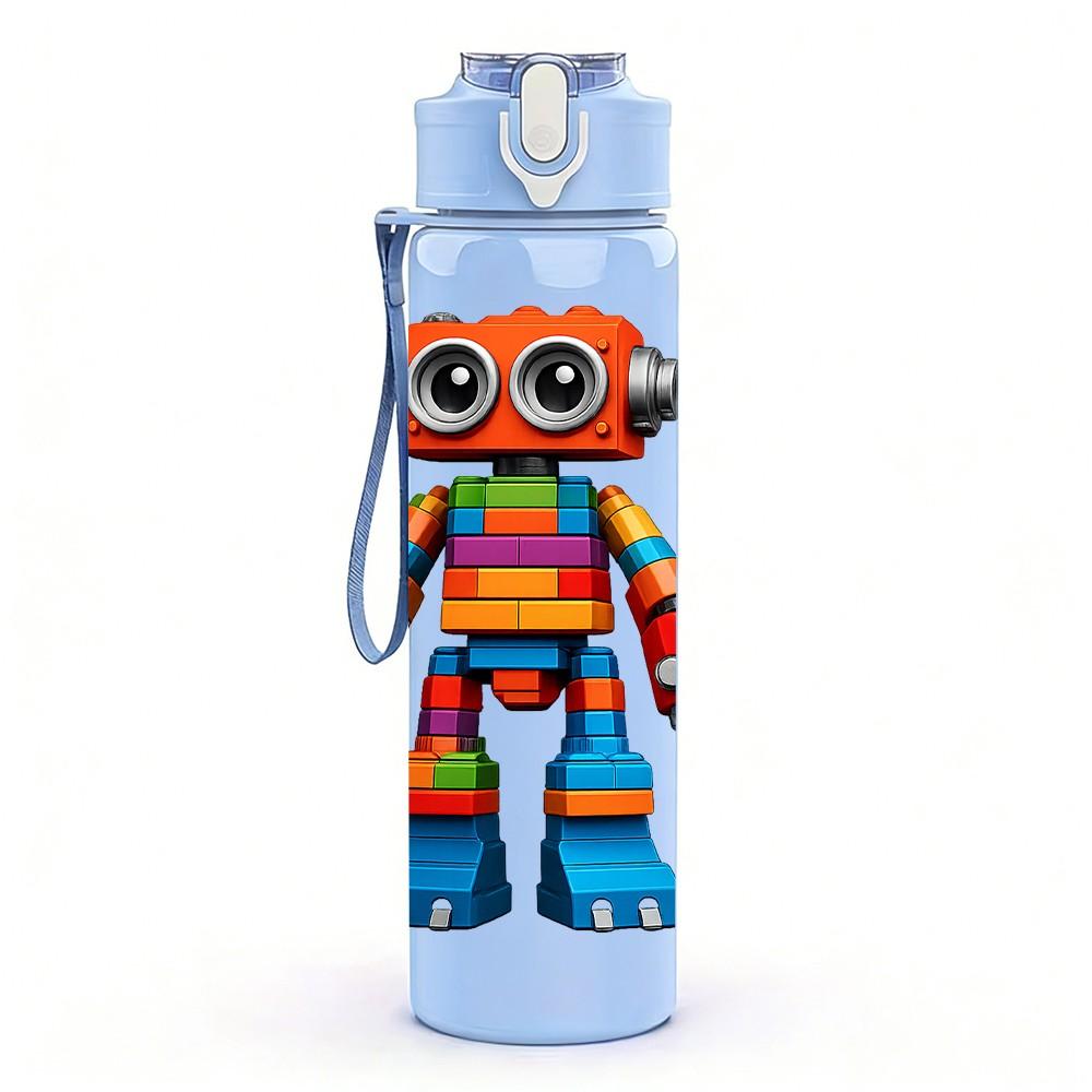 1PC Colorful Robot Toy 750ml Color Plastic Sports Water Bottle Leakproof Flip Straw Lid Suitable for Sports Office Home Use
