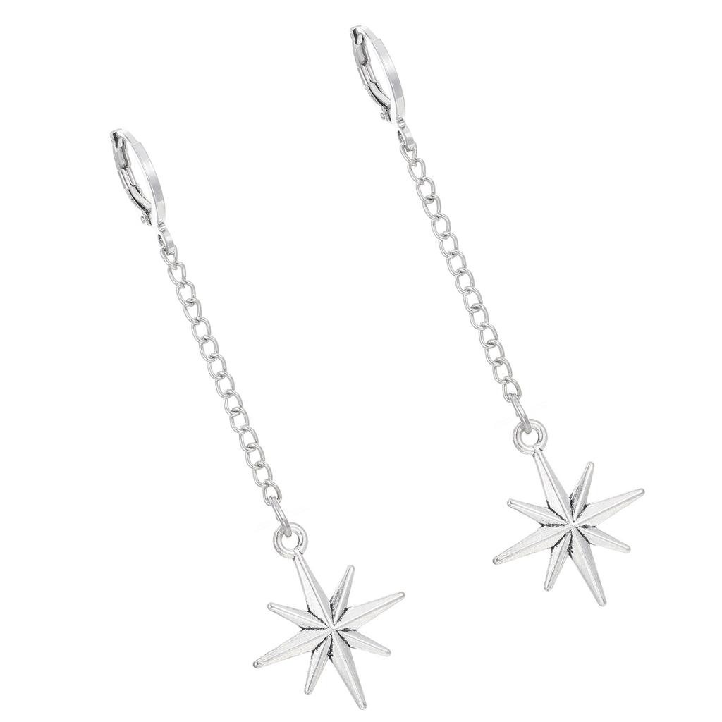 Gothic Style Alloy Hook Earrings Four Pointed Star/Thorns Rivet Ear Buckles Accessories for Punk Fashion Enthusiasts