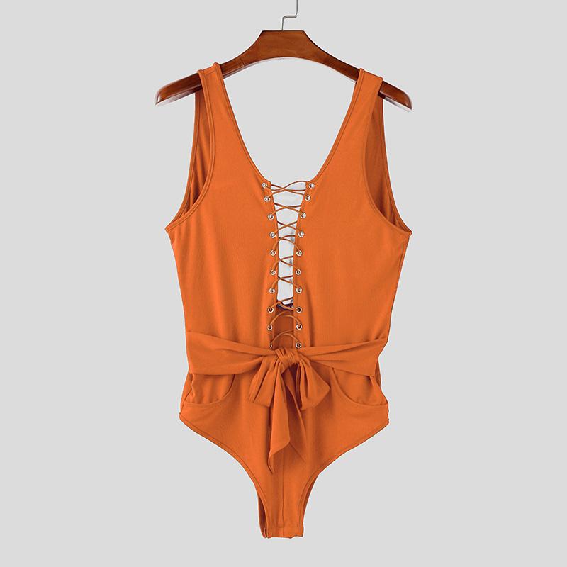 

INCERUN Мужские комбинезоны боди без рукавов с вырезами, на шнуровке 4XL оранжевый