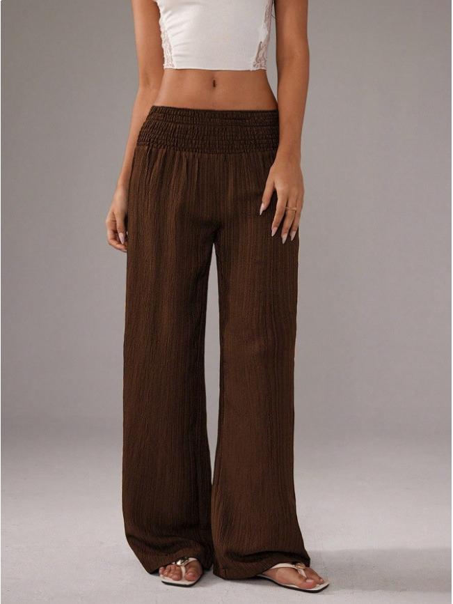 

Holiday Style High Waist Wide Leg Elastic Pants Large кофейный