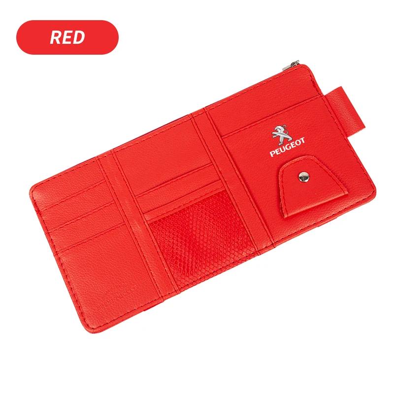 New Car Leather Sun Visor Storage Clip Light Shield Storage Bag For Peugeot 206 208 306 307 308 407 408 508 2008 3008 Accessorie